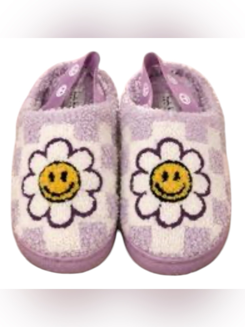 Nicole Miller Girls Purple checkered smiley slippers and bracelet set Size 5/6
